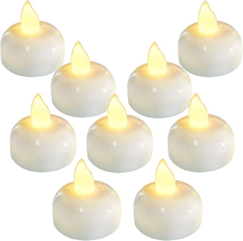 Photo 1 of Homemory 24 Pack Waterproof Flameless Floating Tealights, Warm White Battery Flickering LED Tea Lights Candles - Wedding, Party, Centerpiece, Pool & SPA New