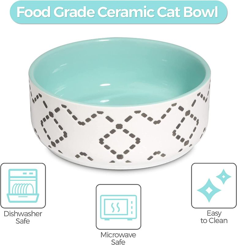 Photo 3 of MSBC Ceramic Cat Bowls(13oz/390ml), Cute Cat Food and Water Feeder Set, Dog Cat Basic Bowl, Small Pet Feeding Dishes for Cat, Kitten, Small Dog, Whisker Stress Free, Dishwasher Safe, Set of 2, Blue New