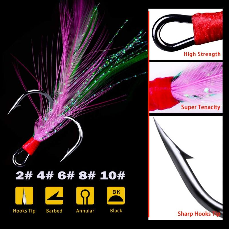 Photo 2 of AMHDV Feather Fishing Hooks Strong Treble Hooks Size 2 (Pack of 20)