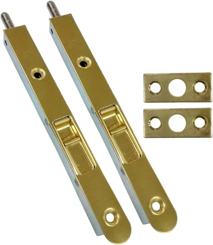 Photo 1 of QCAA Flush Bolt, 7", Brass Plated, Solid Brass Face Plate, 2 Pack New