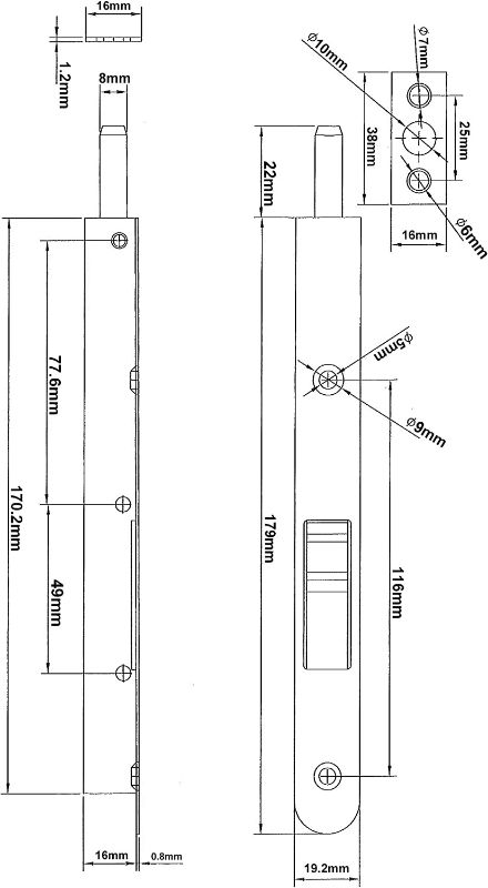 Photo 2 of QCAA Flush Bolt, 7", Brass Plated, Solid Brass Face Plate, 2 Pack New