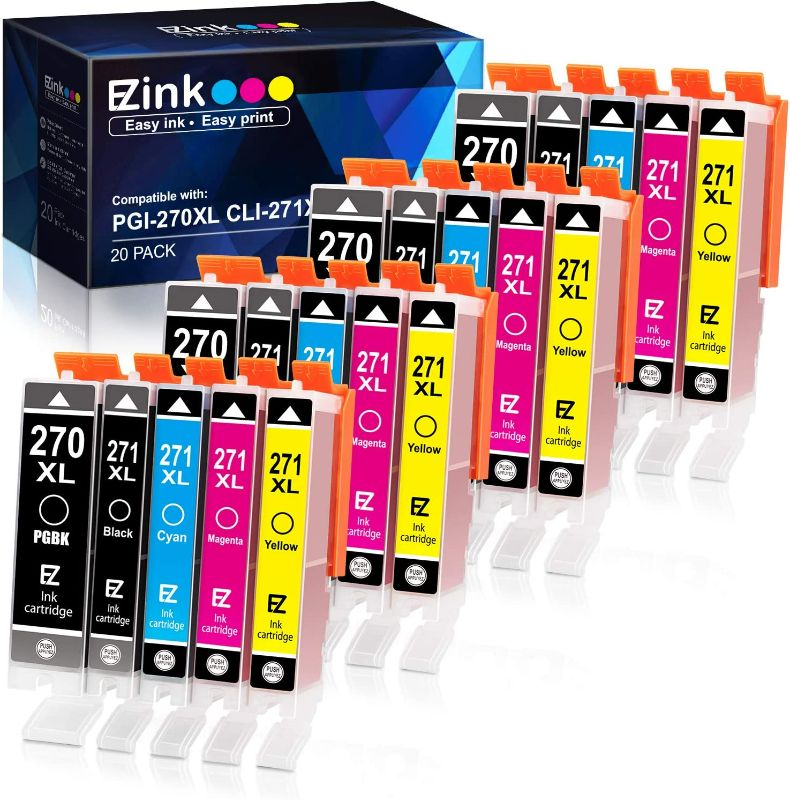 Photo 1 of E-Z Ink (TM) Compatible Ink Cartridge Replacement for Canon PGI-270XL CLI-271XL PGI270 XL CLI271 XL compatible with MG5720 TS6020 TS9020 (4 Large Black,4 Small Black,4 Cyan,4 Magenta,4 Yellow) 20 Pack New