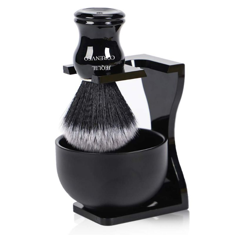 Photo 1 of Je&Co Men's Shaving Brush Set, 3 in 1 Synthetic Shaving Brush with Acrylic Stand and Steel Bowl New