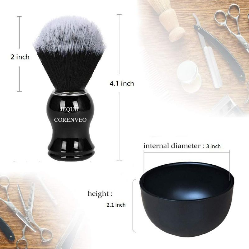 Photo 2 of Je&Co Men's Shaving Brush Set, 3 in 1 Synthetic Shaving Brush with Acrylic Stand and Steel Bowl New