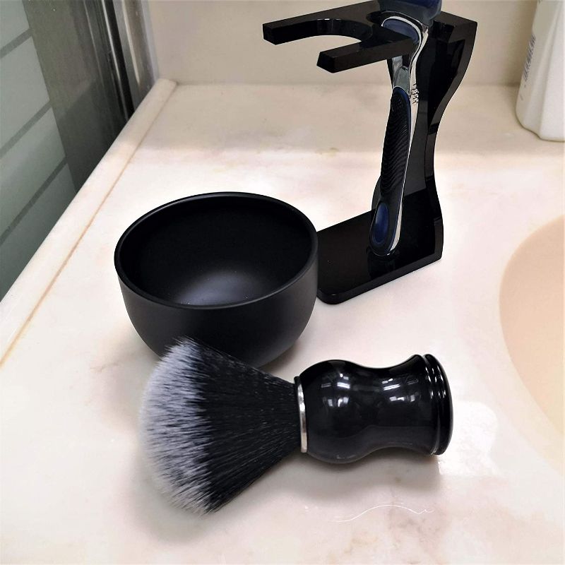Photo 3 of Je&Co Men's Shaving Brush Set, 3 in 1 Synthetic Shaving Brush with Acrylic Stand and Steel Bowl New