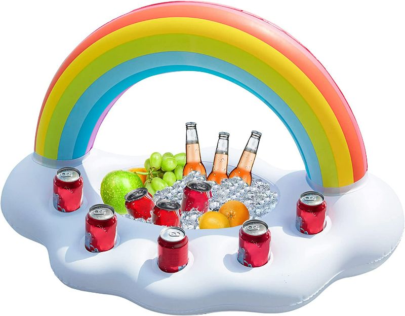 Photo 1 of Jasonwell Inflatable Rainbow Cloud Drink Holder Floating Beverage Salad Fruit Serving Bar Pool Float Party Accessories Summer Beach Leisure Cup Bottle Holder Water Fun Decorations Toys Kids Adults New