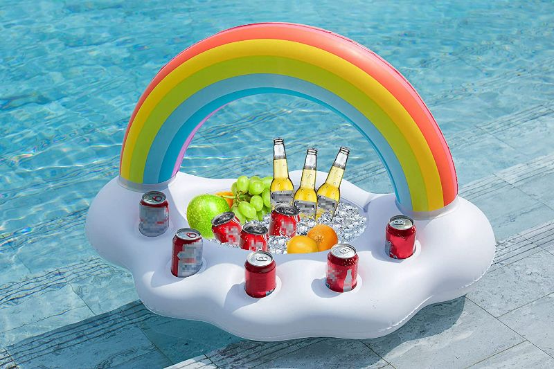 Photo 2 of Jasonwell Inflatable Rainbow Cloud Drink Holder Floating Beverage Salad Fruit Serving Bar Pool Float Party Accessories Summer Beach Leisure Cup Bottle Holder Water Fun Decorations Toys Kids Adults New