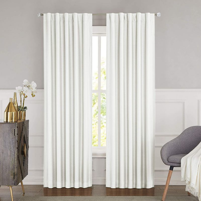 Photo 1 of WEST LAKE White Blackout Curtain Backtab Rod Pocket Thermal Insulated Noise Reducing Solid 100% Blackout Window Treatment Panel with Back Liners for Bedroom, Living Room,42" Wx95 L,1 Panel White New