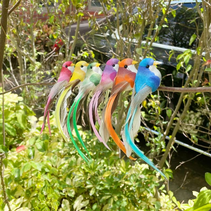 Photo 4 of 12pcs Artificial Simulation Foam Birds Mini Colorful Assorted Feather Birds for Christmas Decoration Craft Home Ornaments Garden Wedding Decor Embellishing 12cm/4.72inch with Claw