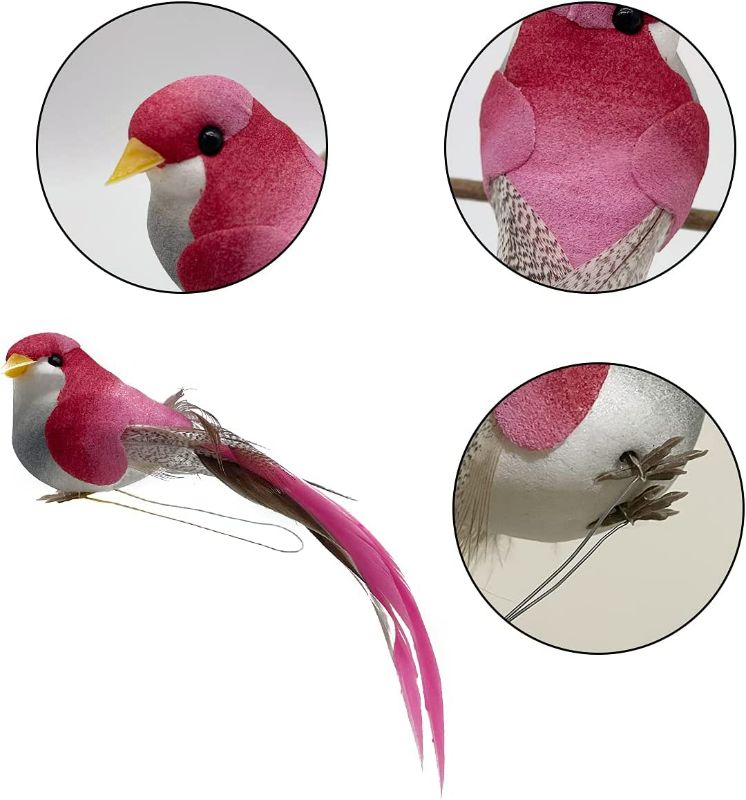 Photo 3 of 12pcs Artificial Simulation Foam Birds Mini Colorful Assorted Feather Birds for Christmas Decoration Craft Home Ornaments Garden Wedding Decor Embellishing 12cm/4.72inch with Claw