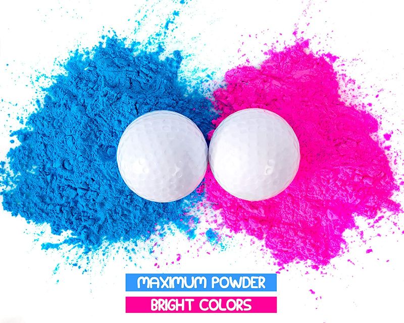 Photo 1 of Gender Reveal Golf Balls Exploding Golf Ball Set (1 Pink + 1 Blue + 2 Wooden Tees per Pack) Girl or Boy Baby Reveal Ideas / Announcement Party | Maximum Powder for the Best Explosion of Smoke New