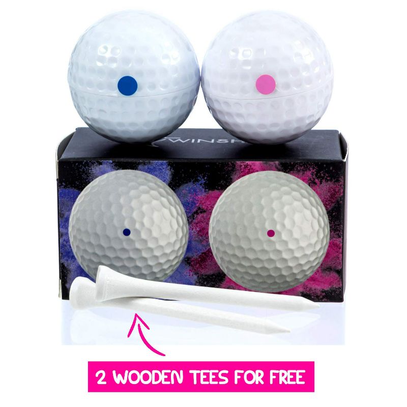 Photo 2 of Gender Reveal Golf Balls Exploding Golf Ball Set (1 Pink + 1 Blue + 2 Wooden Tees per Pack) Girl or Boy Baby Reveal Ideas / Announcement Party | Maximum Powder for the Best Explosion of Smoke New