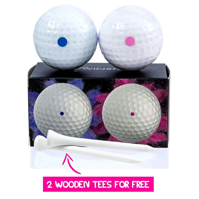 Photo 1 of Gender Reveal Golf Balls Exploding Golf Ball Set (1 Pink + 1 Blue + 2 Wooden Tees per Pack) Girl or Boy Baby Reveal Ideas / Announcement Party | Maximum Powder for the Best Explosion of Smoke New