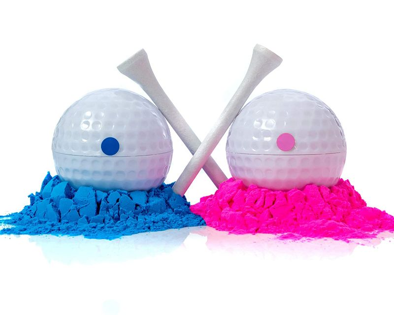 Photo 1 of Gender Reveal Golf Balls Exploding Golf Ball Set (1 Pink + 1 Blue + 2 Wooden Tees per Pack) Girl or Boy Baby Reveal Ideas / Announcement Party | Maximum Powder for the Best Explosion of Smoke New