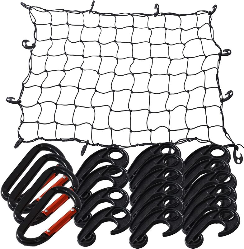 Photo 1 of 47"x 36" Cargo net Bungee Nets Stretches to 80"x 60", Holds More Than 200 lbs Loads,16 Adjustable Hooks, 4 Metal Carabiners -Easily Adaptable to Pickup Truck Bed and SUV Rooftop Travel Luggage Rack New