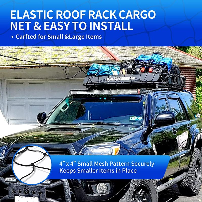 Photo 5 of 47"x 36" Cargo net Bungee Nets Stretches to 80"x 60", Holds More Than 200 lbs Loads,16 Adjustable Hooks, 4 Metal Carabiners -Easily Adaptable to Pickup Truck Bed and SUV Rooftop Travel Luggage Rack New