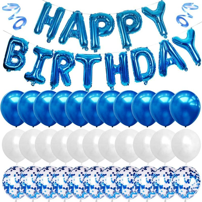 Photo 1 of Blue Happy Birthday Balloon Banner White And Blue Confetti Balloons for Boy Birthday Party Decorations New