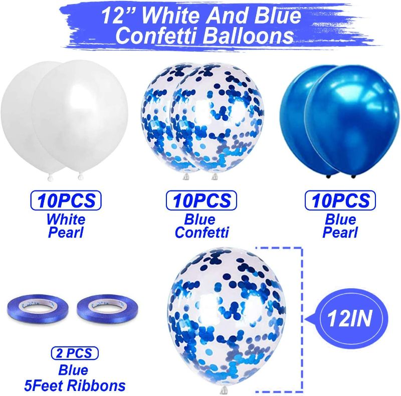 Photo 3 of Blue Happy Birthday Balloon Banner White And Blue Confetti Balloons for Boy Birthday Party Decorations New