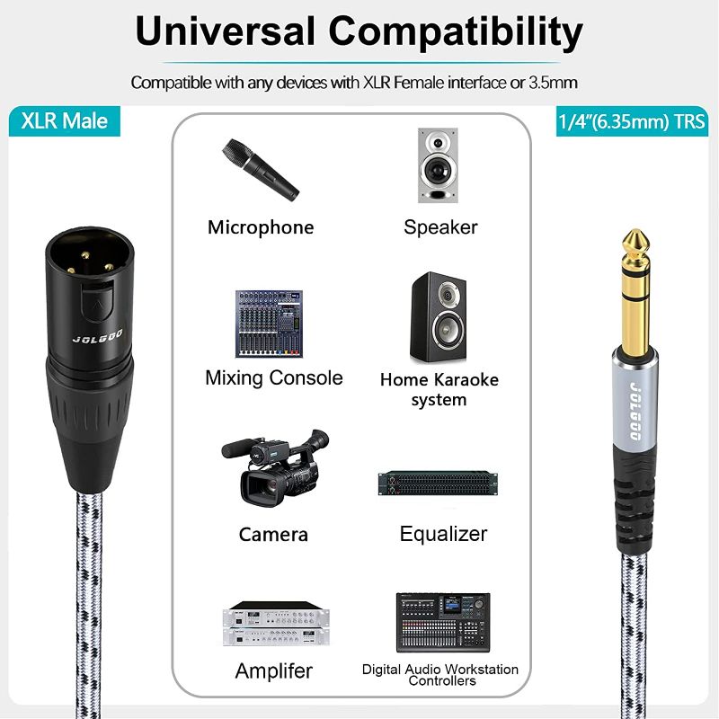 Photo 2 of 1/4 Inch TRS to XLR Male Cable, Balanced 6.35mm TRS Plug to 3-pin XLR Male, Quarter inch TRS Male to XLR Male Microphone Cable, 10 Feet - JOLGOO New