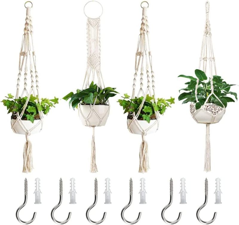 Photo 1 of ZOUTOG Macrame Plant Hangers, Set of 4 Indoor Hanging Planter, Handmade Hanging Plant Holder - 43 Inch, 4 Legs