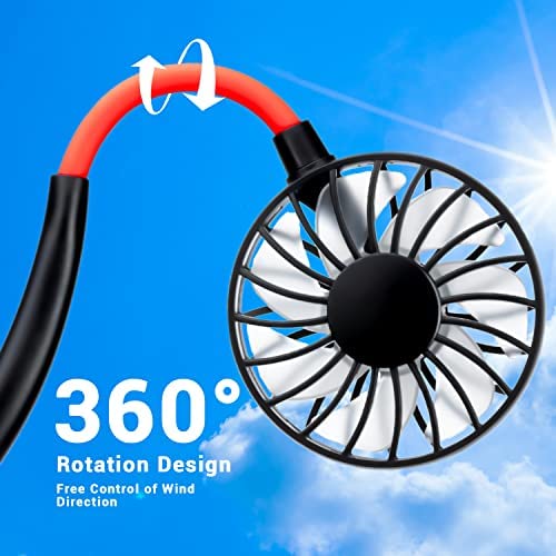 Photo 2 of Portable Neck Fan Rechargeable Personal Hand-Free Fan Mini USB Wearable Neckband Sport Fan, 3 Speed Adjustable, 360 Degrees Free Rotation Perfect for Working, Traveling,Office, Reading (Black)