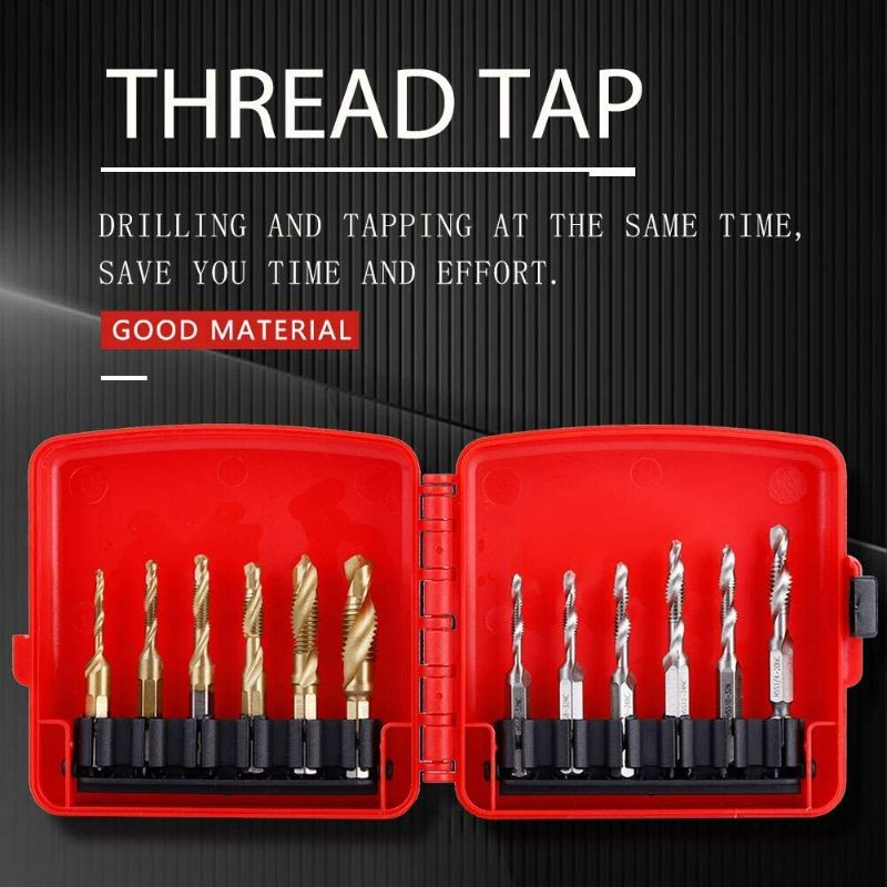 Photo 2 of Maxmartt Metric Tap,Thread Tap, M3-M10 Hex Shank Titanium Plated HSS Screw Thread Metric Inch Tap Drill Bits 12pcs