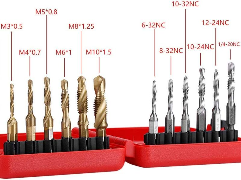 Photo 3 of Maxmartt Metric Tap,Thread Tap, M3-M10 Hex Shank Titanium Plated HSS Screw Thread Metric Inch Tap Drill Bits 12pcs