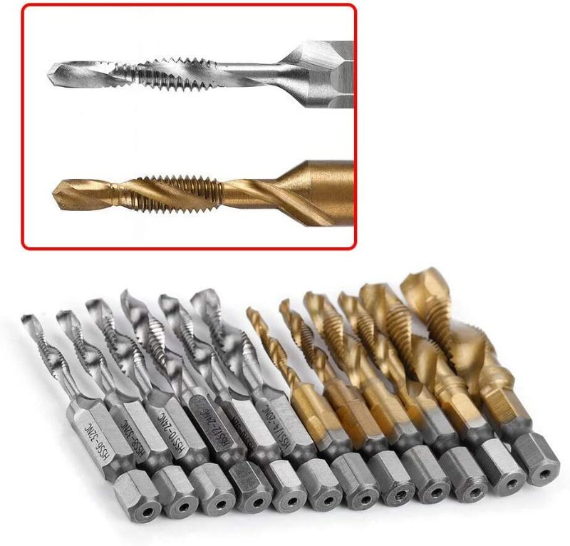 Photo 4 of Maxmartt Metric Tap,Thread Tap, M3-M10 Hex Shank Titanium Plated HSS Screw Thread Metric Inch Tap Drill Bits 12pcs