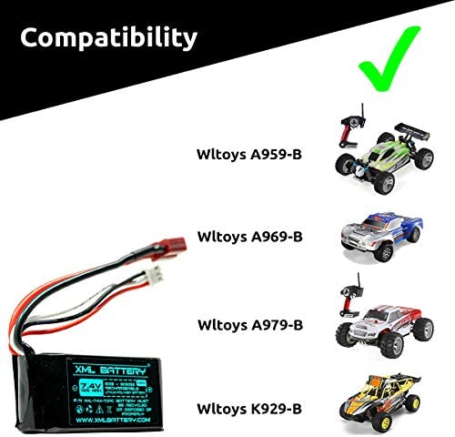 Photo 2 of (2 Pack) XML Battery 7.4v 1400mAh Li-po A959-B A969-B A979-B K929-B 2401 Wltoys for 1/18 RC Car Battery 12402 12403 12404 12423 12428 New