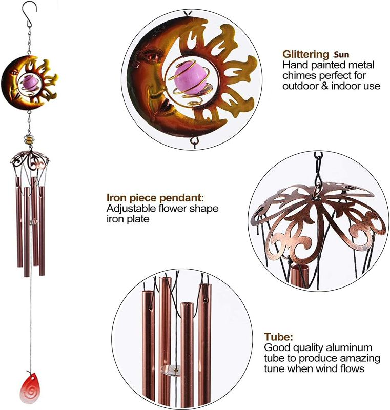 Photo 1 of VEEKI Sun and Moon Wind Chimes, Stained Glass Memorial Wind Chime with Luminous Bead Deep Tone Outdoor Indoor Décor for Home Garden Window Yard Patio Lawn Room Porch Gifts for Women Mom (Moon)