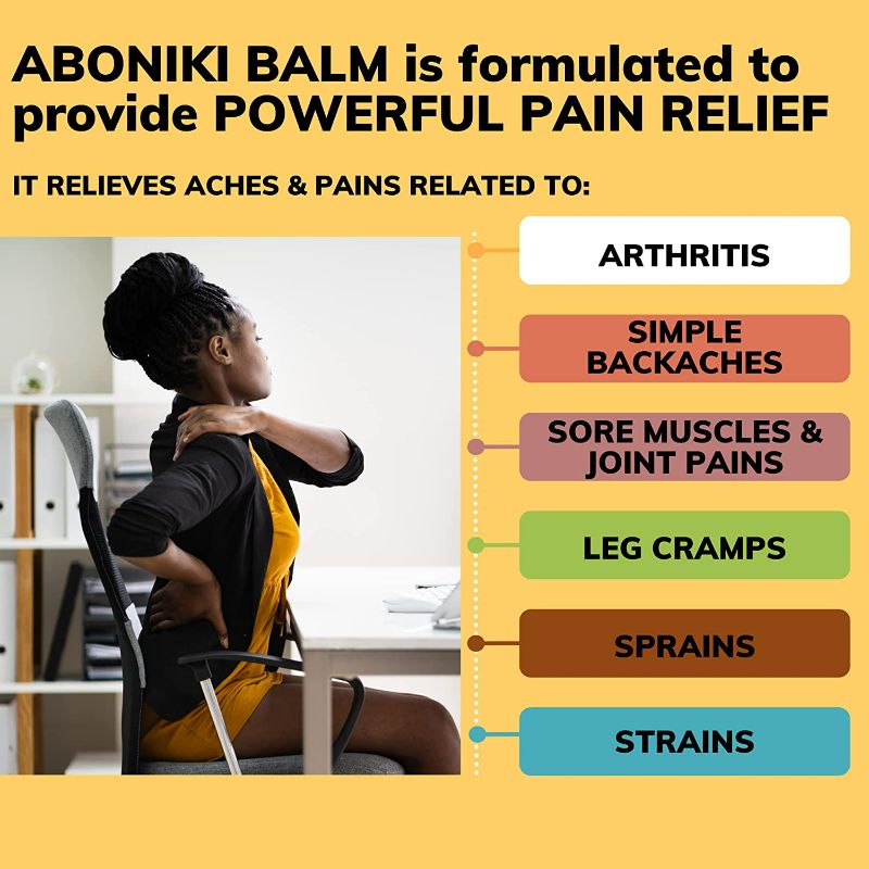 Photo 2 of Aboniki Balm(2 Jars) Powerful Topical Analgesic for Arthritis, Backaches, Strains, Sore Muscles, Joint-Pain Relief. Anti-Inflammatory Muscle Rub. Fast & Deep Penetrating Pain Relief. (2 Plastic Jars)