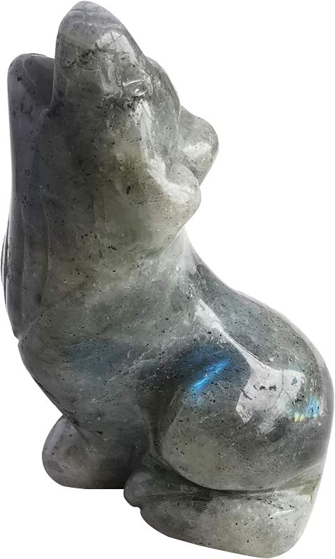 Photo 2 of Loveliome Natural Moonstone Wolf Crystal Figurine, Hand Carved Stone Animal Statues for Home Decor 2.5 Inches