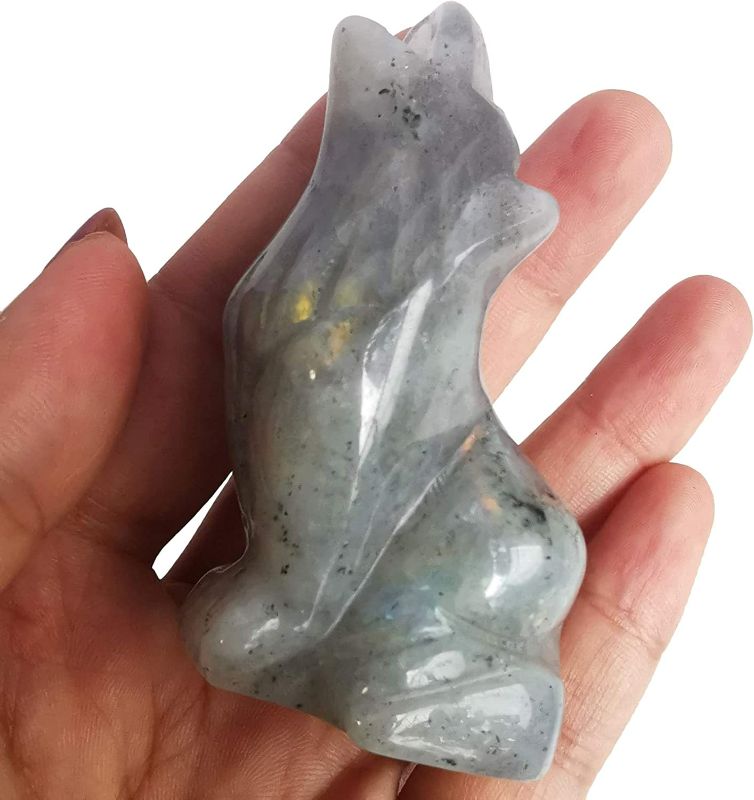 Photo 3 of Loveliome Natural Moonstone Wolf Crystal Figurine, Hand Carved Stone Animal Statues for Home Decor 2.5 Inches