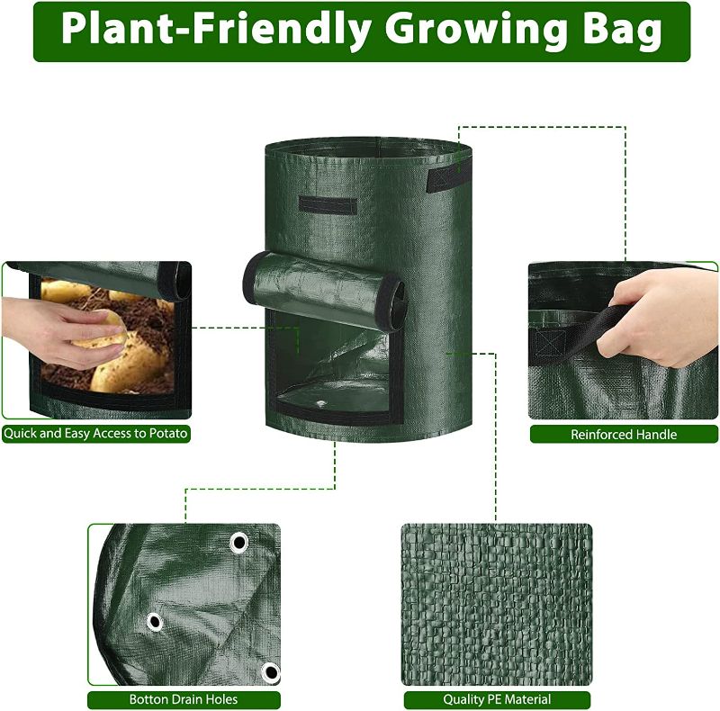 Photo 5 of JJGoo Potato Grow Bags, 4 Pack 10 Gallon Grow Bags with Flap and Handles Plant Container Planter Pot for Potato Tomato and Vegetables - Green new