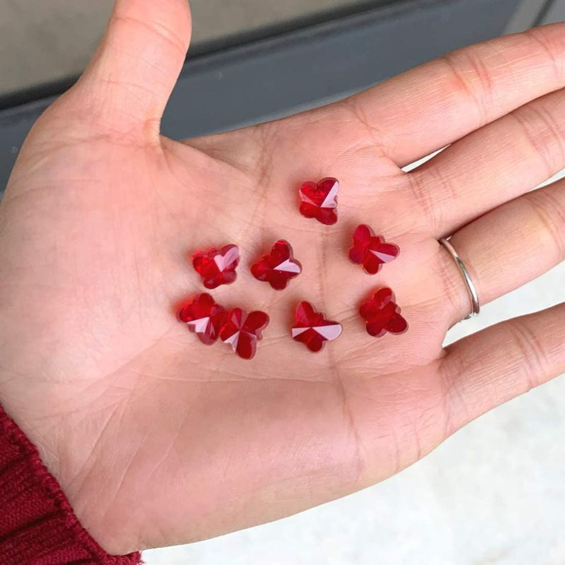 Photo 3 of 100pcs Cute Czech Butterfly Center Drilled Crystal Beads 10mm (0.39 Inch) January Siam Red Birthstone #5754 for Jewelry Craft Making CCBF-5 New