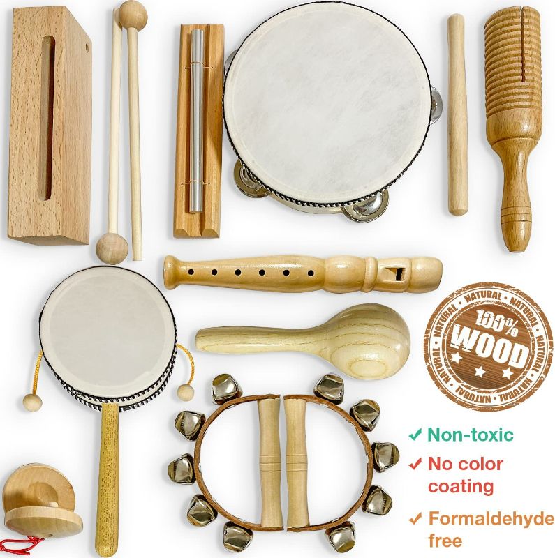 Photo 3 of Stoie’s International Wooden Music Set, Percussion Kids Musical Instruments, Montessori Unique Play Toddler Musical Instruments for Kids Ages 3, 5, 9, 12- Baby Musical Toys, Baby Musical Instruments New