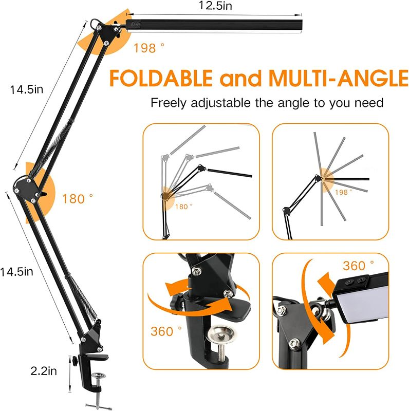 Photo 4 of ENOCH LED Desk Lamp, 14W Eye-Caring Metal Swing Arm Desk Lamp with Clamp, 3 Modes, 30 Brightness Dimmable Clamp Desk Light with Memory Function/USB Adapter, Architect Table Desk Lamps for Home Office New **DOESN'T CLAMP PROPERLY**