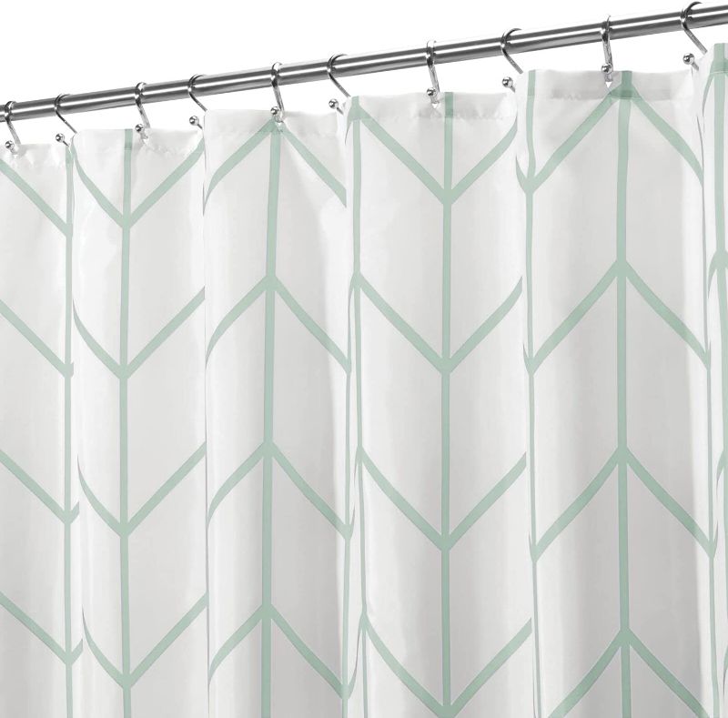 Photo 1 of mDesign Fabric Geometric Shower Curtain - Herringbone Chevron Print with Reinforced Buttonholes for Master/Guest Bathroom - Machine Washable & Water Resistant Curtains - 72" x 72" - Mint Green/White New