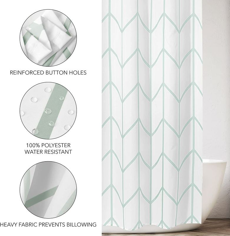 Photo 4 of mDesign Fabric Geometric Shower Curtain - Herringbone Chevron Print with Reinforced Buttonholes for Master/Guest Bathroom - Machine Washable & Water Resistant Curtains - 72" x 72" - Mint Green/White New