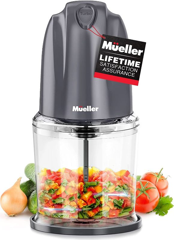 Photo 1 of Mueller Electric Chopper Mini Food Processor for Vegetables, Fruits, Nuts, Meats, and Puree - 2 Stainless Steel Blades & Whisk for Chopping, Blending, Slicing, Whisking, Gray New