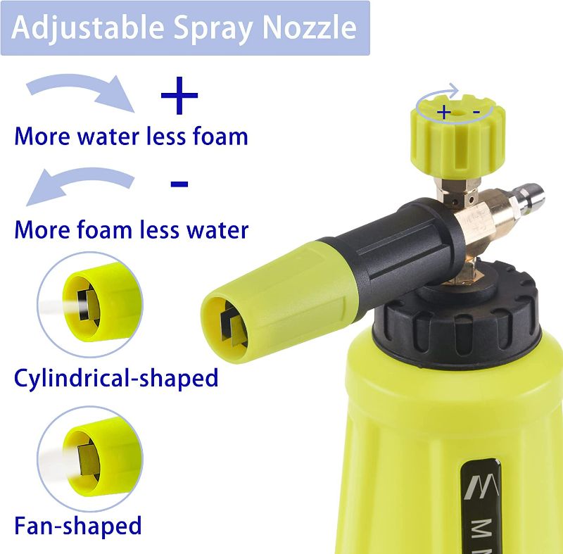 Photo 1 of M MINGLE Foam Cannon for Pressure Washer, Car Foam Sprayer with 1/4 Inch Quick Connector, Wide Mouth Heavy Duty Car Wash Foam Blaster Power Washer, 1 Liter with 5 Nozzle Tips New