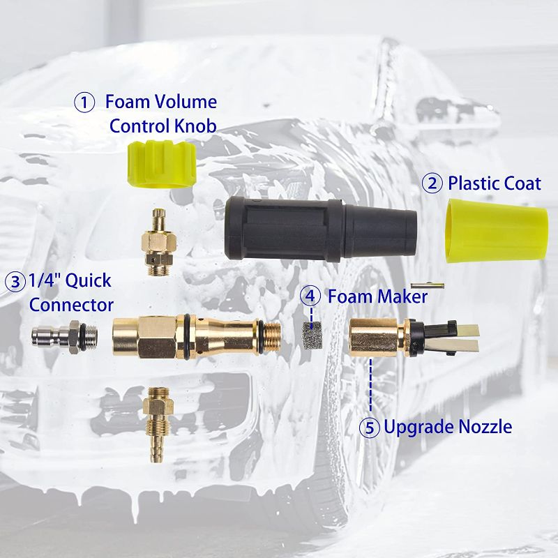 Photo 4 of M MINGLE Foam Cannon for Pressure Washer, Car Foam Sprayer with 1/4 Inch Quick Connector, Wide Mouth Heavy Duty Car Wash Foam Blaster Power Washer, 1 Liter with 5 Nozzle Tips New