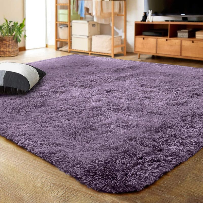 Photo 1 of LOCHAS Ultra Soft Indoor Modern Area Rugs Fluffy Living Room Carpets for Children Bedroom Home Decor Nursery Rug 4x5.3 Feet, Grey Purple New