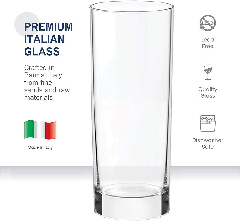 Photo 2 of Novelty Italian Highball Glasses [Set of 10] Clear Heavy Base Tall Bar Glass - Drinking Glasses for Water, Juice, Beer, Wine, Whiskey, and Cocktails | 13-Ounce Cups New