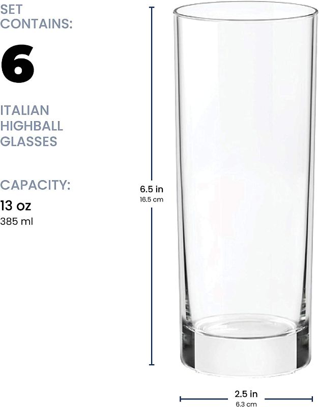 Photo 3 of Novelty Italian Highball Glasses [Set of 10] Clear Heavy Base Tall Bar Glass - Drinking Glasses for Water, Juice, Beer, Wine, Whiskey, and Cocktails | 13-Ounce Cups New