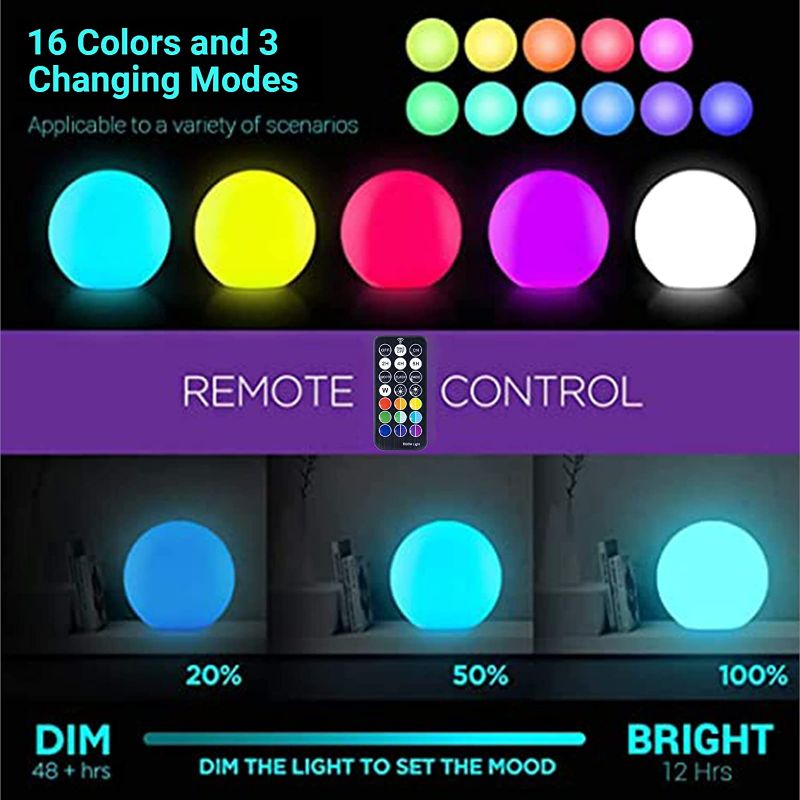 Photo 2 of LOFTEK LED Vibrant Light Ball: 6-inch Nursery Night Light with Remote and Press Control, 16 RGB Color Changing & Dimming Rechargeable, Cordless Portable Floating Pool Lights, Ideal for Kids or Decor New