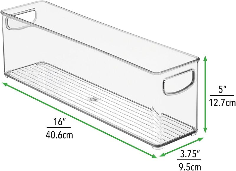 Photo 2 of mDesign Plastic Kitchen Organizer - Storage Holder Bin with Handles for Pantry, Cupboard, Cabinet, Fridge/Freezer, Shelves, and Counter - Holds Canned Food, Snacks, Drinks, and Sauces - 2 Pack - Clear New
