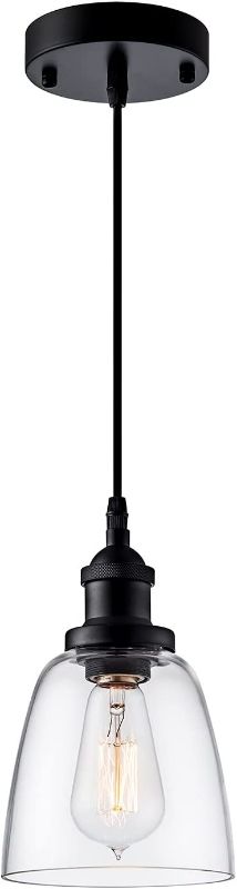 Photo 4 of IMPIOIO Industrial Pendant Light Fixture Over Sink Modern Clear Glass Hanging Lighting Adjustable Cord for Kitchen Island Dining Room, Black, 1 Pack New