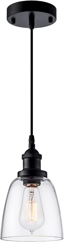 Photo 1 of IMPIOIO Industrial Pendant Light Fixture Over Sink Modern Clear Glass Hanging Lighting Adjustable Cord for Kitchen Island Dining Room, Black, 1 Pack New