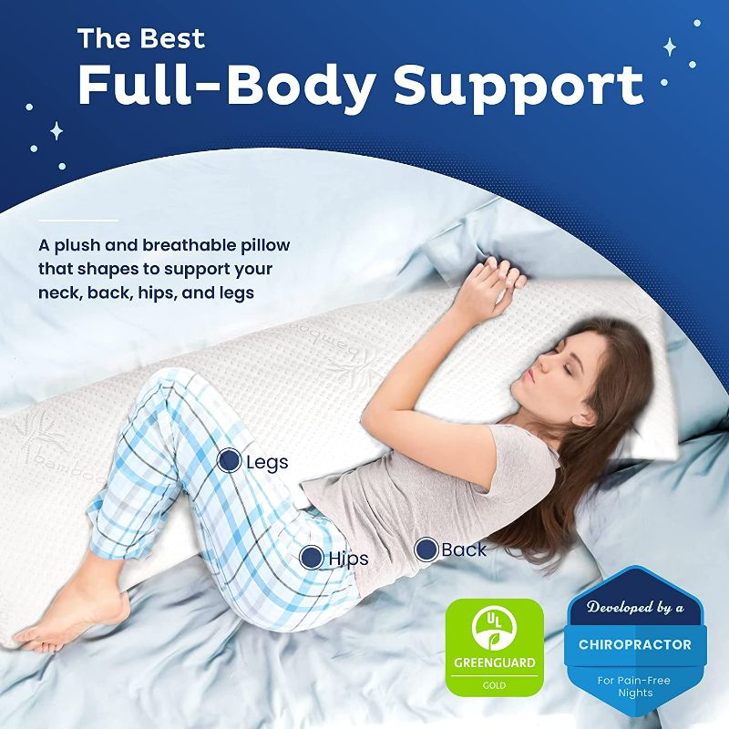 Photo 2 of Snuggle-Pedic Long Body Pillow for Adults - Big 20x54 Pregnancy Pillows w/ Shredded Memory Foam & Bamboo Cooling Pillow Cover - Cuddle Pillow for Bed, Firm Maternity Side Sleeper Pillow Insert to Hug New